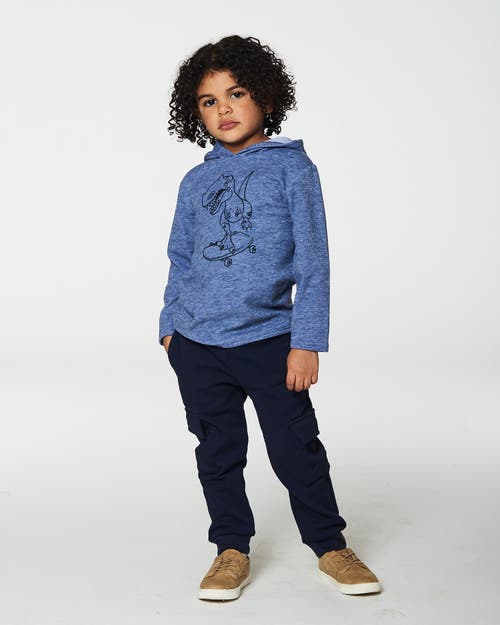 Shop Deux Par Deux Boy's Super Soft Brushed Hooded T-shirt With Print Blue In Peacoat