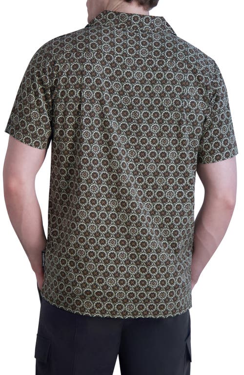 Karl Lagerfeld Paris Circle Paisley Short Sleeve Button-up Shirt In Brown
