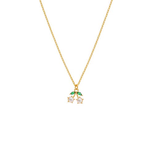 Shop Adina Eden By  Pearl & Emerald Cherry Pendant Necklace In Gold