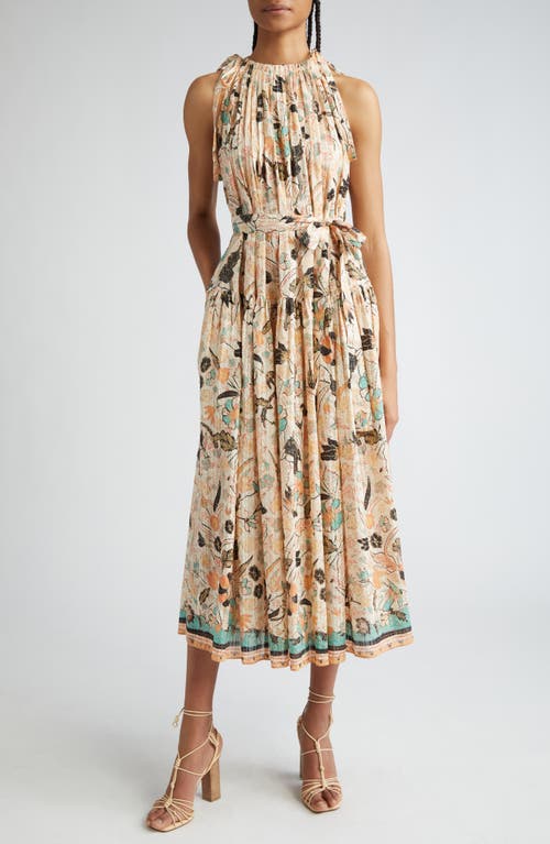 Ulla Johnson Samar Print Sleeveless Ruffle Hem Midi Dress Pearl Flora at Nordstrom,