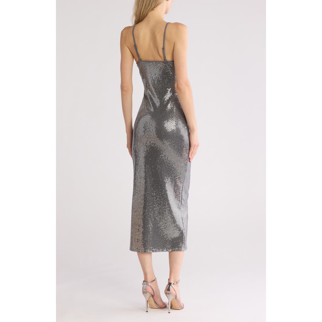Bebe Disco Sequin Midi Dress In Pewter