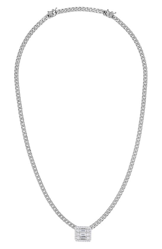 Mindi Mond Halo Diamond Cube Pendant Curb Chain Necklace In White Gold/ Diamond