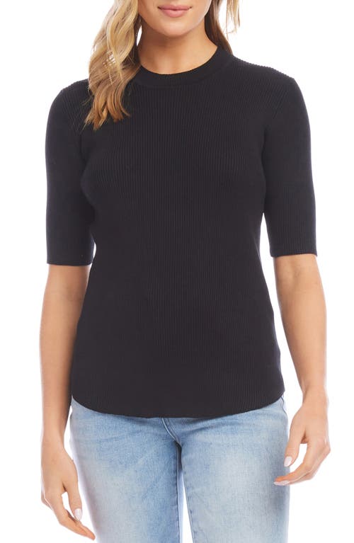 Rib Short Sleeve Sweater in Black