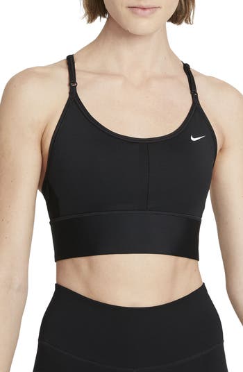 Nike Training Dri-FIT indy v-neck bra in blue - ShopStyle