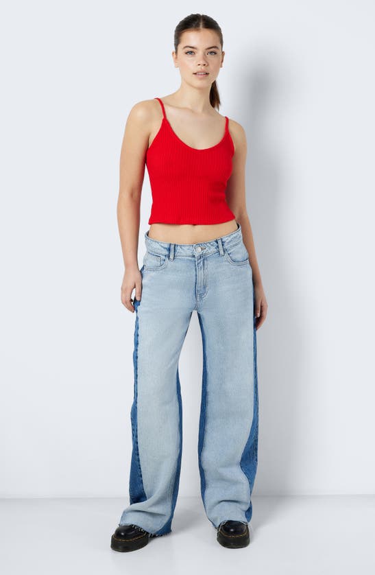 Shop Noisy May Rinna Wide Leg Jeans In Medium Blu Denim Colorblck