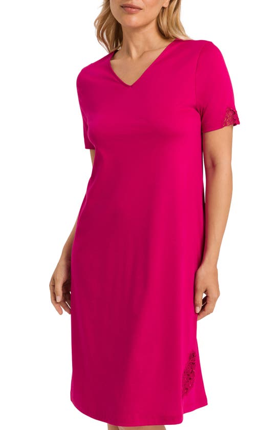 Shop Hanro Michelle Short Sleeve Cotton Nightgown In 2462 - Fuchsia