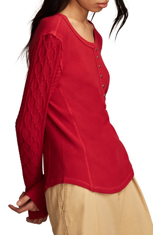 Shop Lucky Brand Textured Sleeve Mixed Media Henley In Jester Red