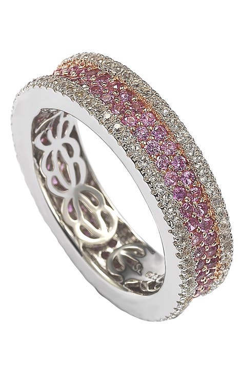 Sterling Silver Accent Pavé Pink Sapphire Eternity Band Ring