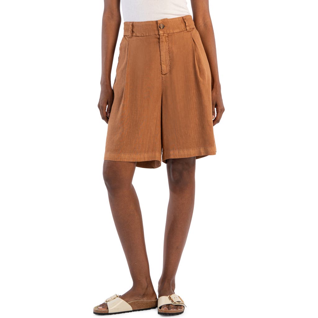 Kut From The Kloth Pleated Linen Blend Shorts In Whiskey