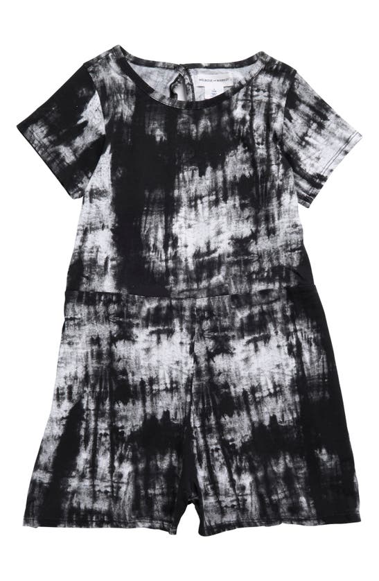 Melrose And Market Kids' Floral Print Open Back Romper In Black- White Tie Dye