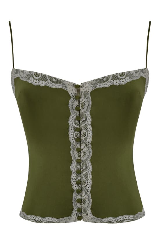 Shop Mistress Rocks Lace Satin Camisole In Avocado