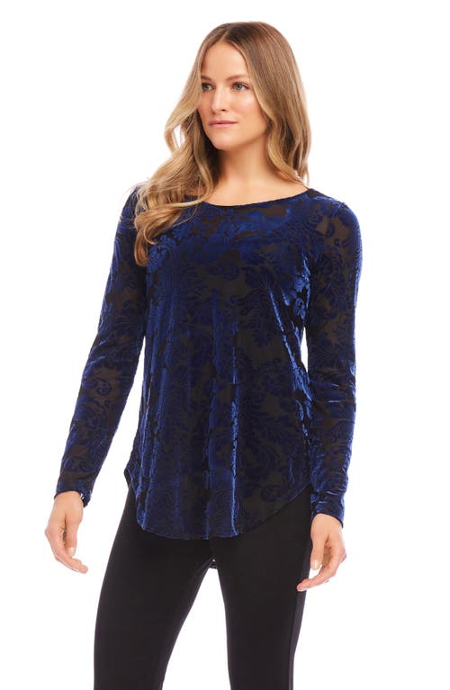 Shop Karen Kane Floral Velvet Burnout Shirttail Top In Blue