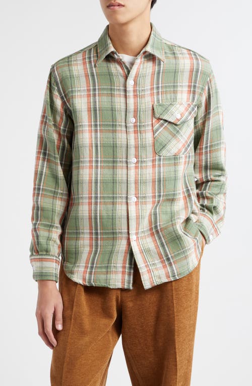 Check Cotton Dobby Button-Up Shirt in Green 65