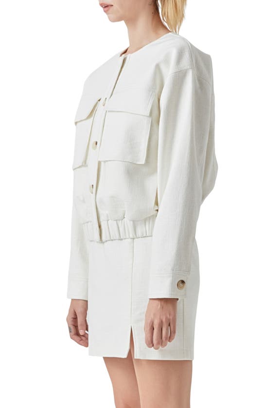 Shop Grey Lab Pocket Collarless Jacket In Ivory