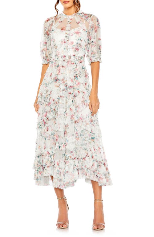 Mac Duggal Floral Ruffle Mesh A-Line Cocktail Midi Dress Multi at Nordstrom,