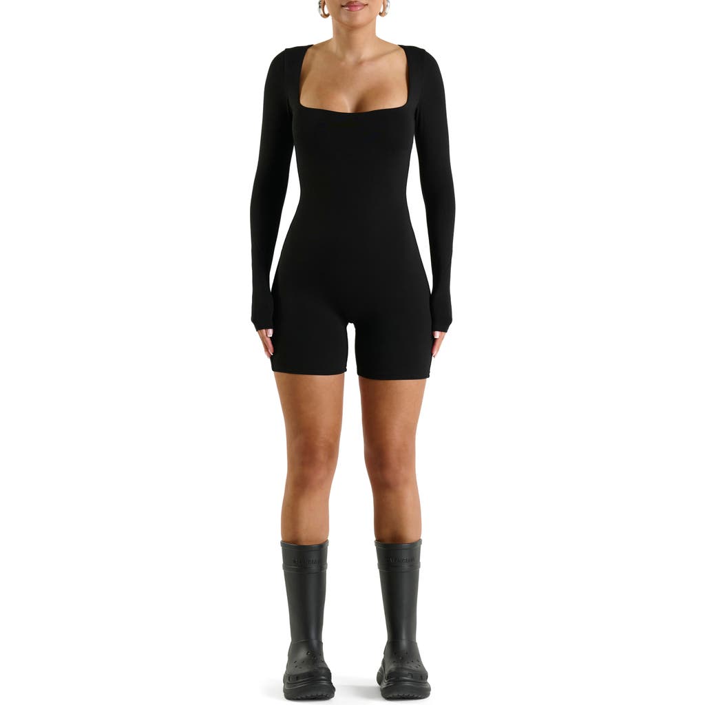 N By Naked Wardrobe Extra Smooth Long Sleeve Romper In Black