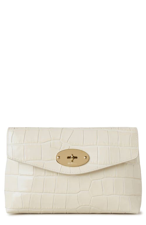 Mulberry Darley Shiny Croc Embossed Leather Cosmetics Pouch in Eggshell at Nordstrom