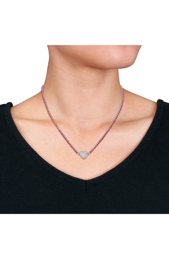 Shop Delmar Lab Created White Sapphire Heart Necklace In Ruby