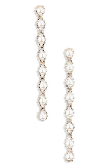 Shop Nordstrom Rack Crystal Frame Imitation Pearl Drop Earrings In Clear- White- Rhodium