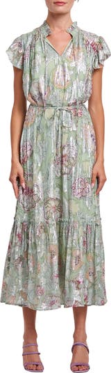 CIEBON Hilma Metallic Floral Print Maxi Dress | Nordstrom