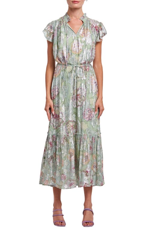 Hilma Metallic Floral Print Maxi Dress in Green Multi