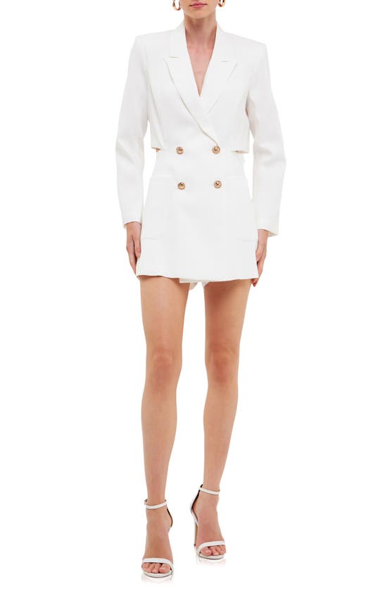 Endless Rose Cutout Back Double Breasted Romper In Ivory