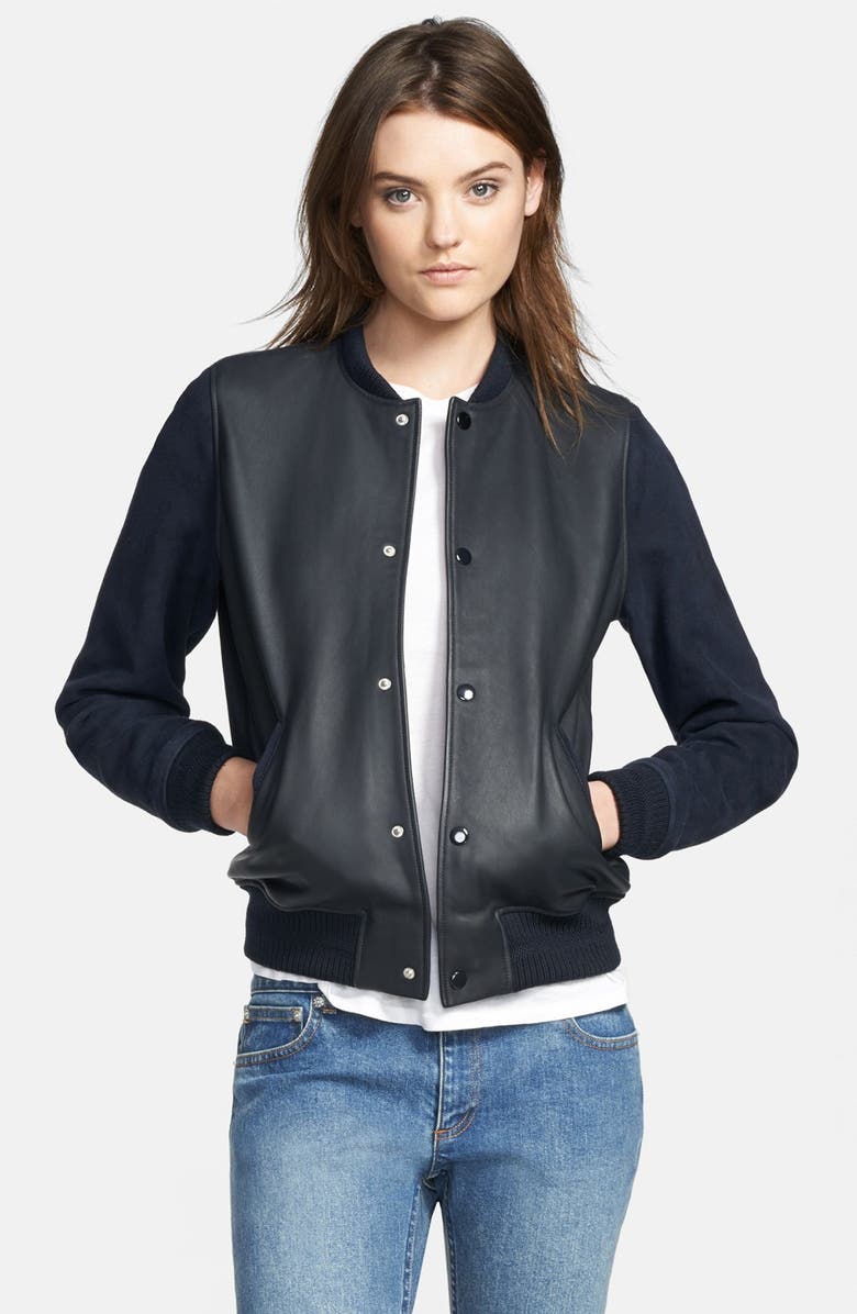 A.P.C. Snap Front Leather & Suede Bomber Jacket | Nordstrom