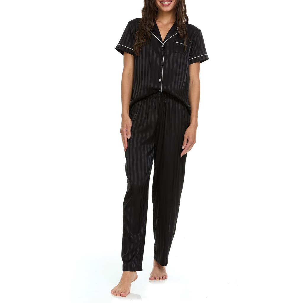 Flora Nikrooz Angela Jacquard Stripe Long Pajamas In Black
