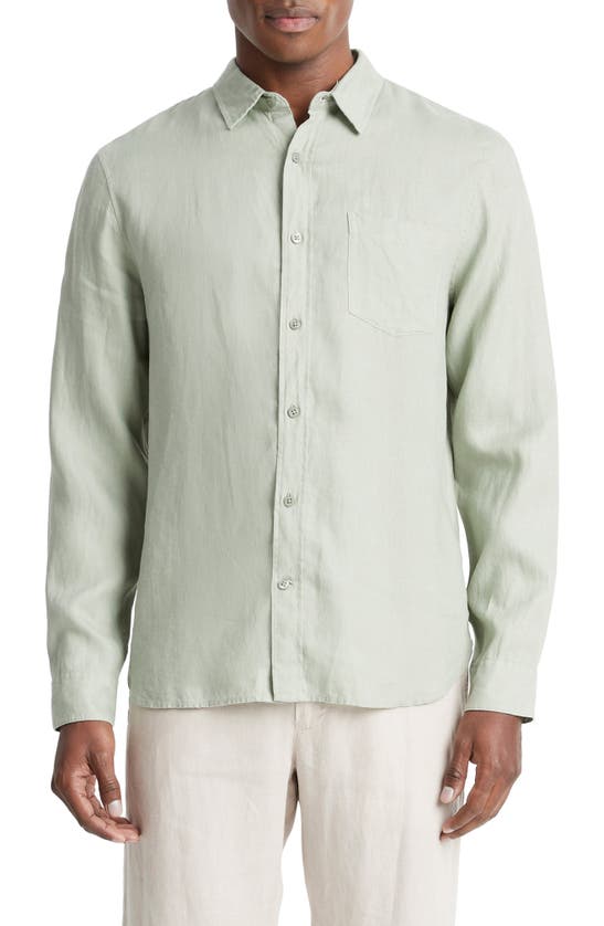 Shop Vince Linen Button-up Shirt In Dried Cactus