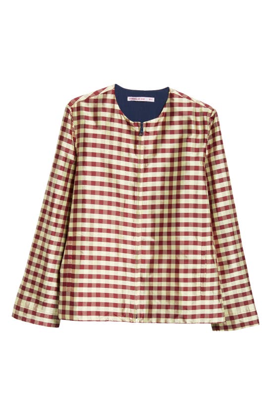 Shop Coming Of Age Reversible Jacket In Navy / Gingham Burgundy Yellow