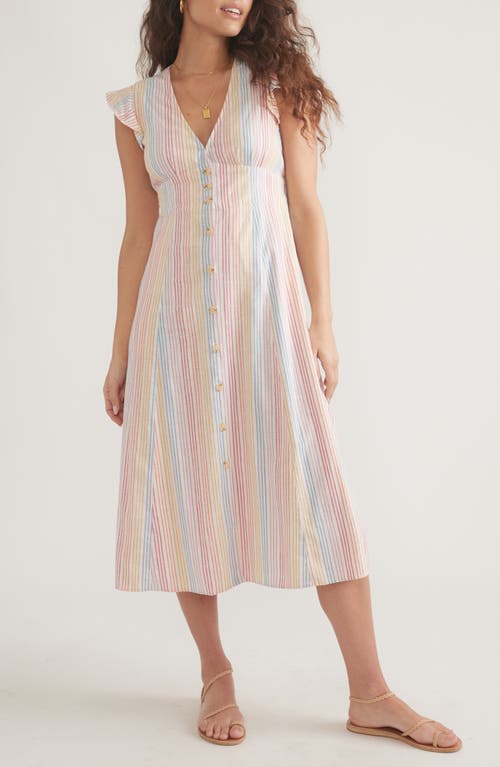 Camila Stripe Button Front Midi Dress in Warm Rainbow Stripe