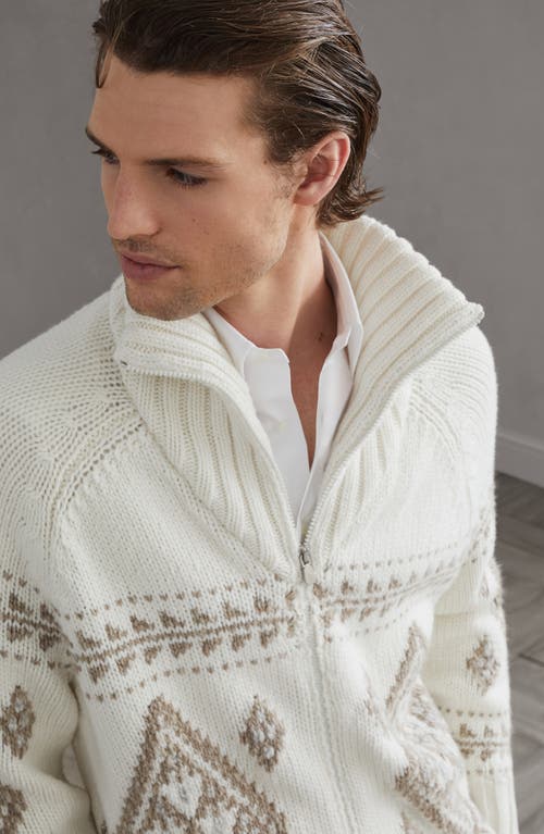 Shop Brunello Cucinelli Cashmere Jacquard Cardigan In Panama