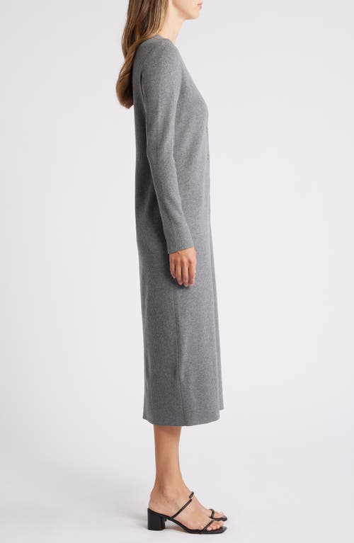 Shop Caslonr Caslon(r) Long Sleeve Button-up Rib Sweater Dress In Grey Dark Heather