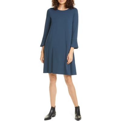 Petite Eileen Fisher Bell Cuff Tencel Lyocell Blend Jersey Dress, Blue
