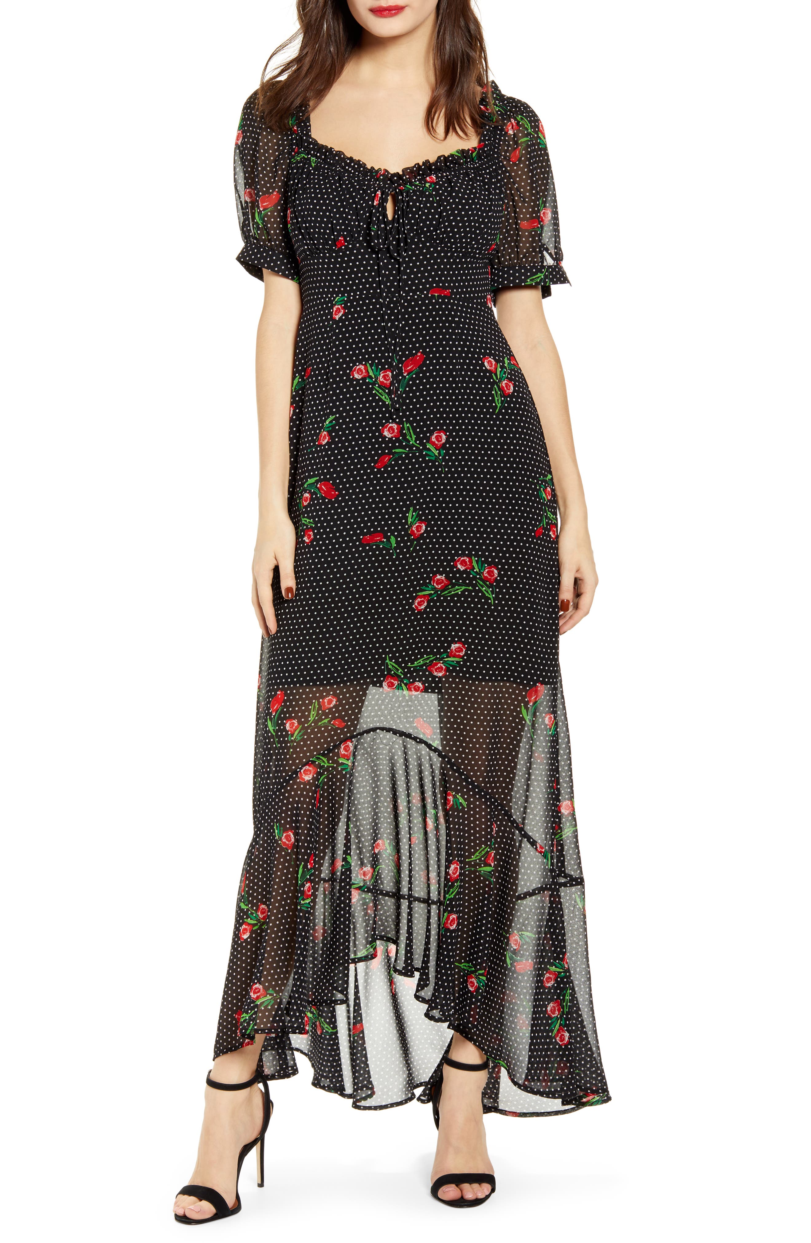 Wayf Pamela Floral Print Maxi Dress, Black