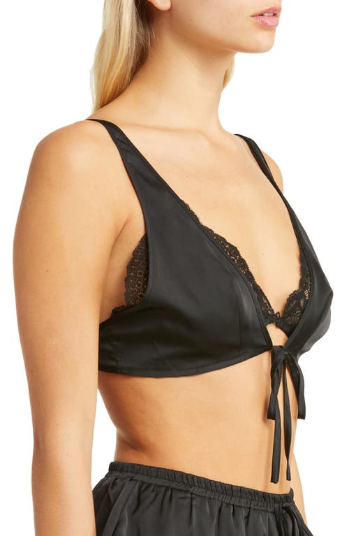 Shop Hauty Lace Trim Satin Bra & Shorts Set In Black