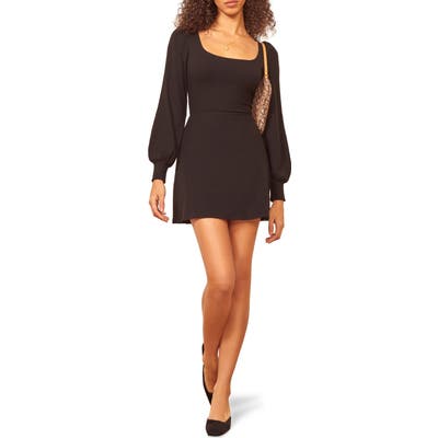 Reformation Linah Ribbed Long Sleeve Minidress, Black