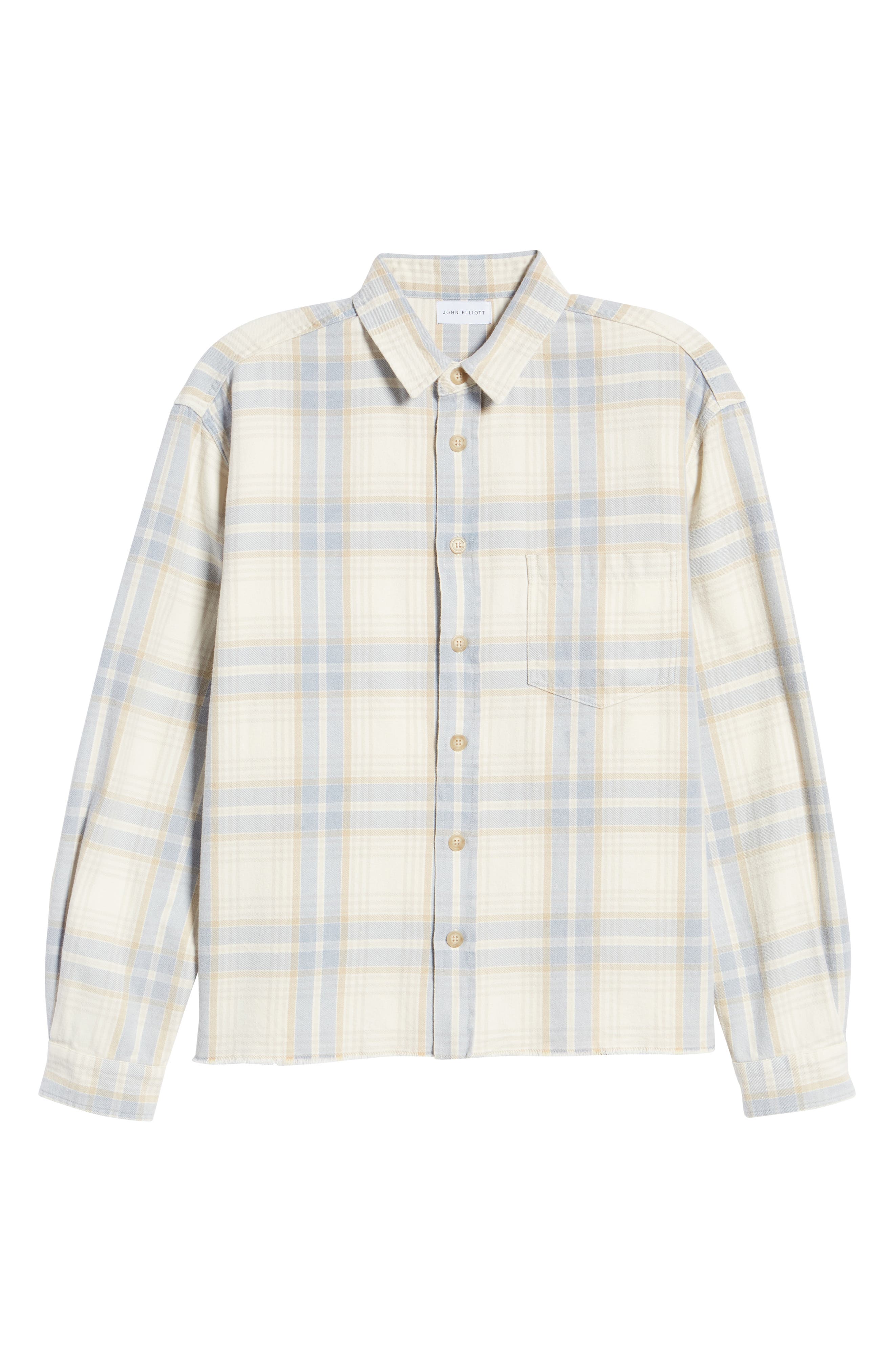 John Elliott Hemi Oversize Flannel Button-Up Shirt in Ivory X Blue at Nordstrom, Size X-Small