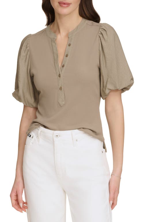 DKNY Rib Crinkle Sleeve Henley Top at Nordstrom,