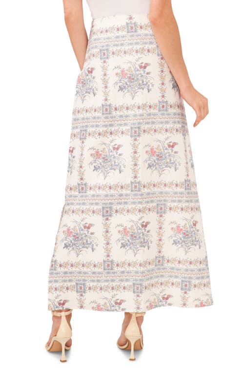 Cece Floral A-line Linen Blend Maxi Skirt In Egret Ivory