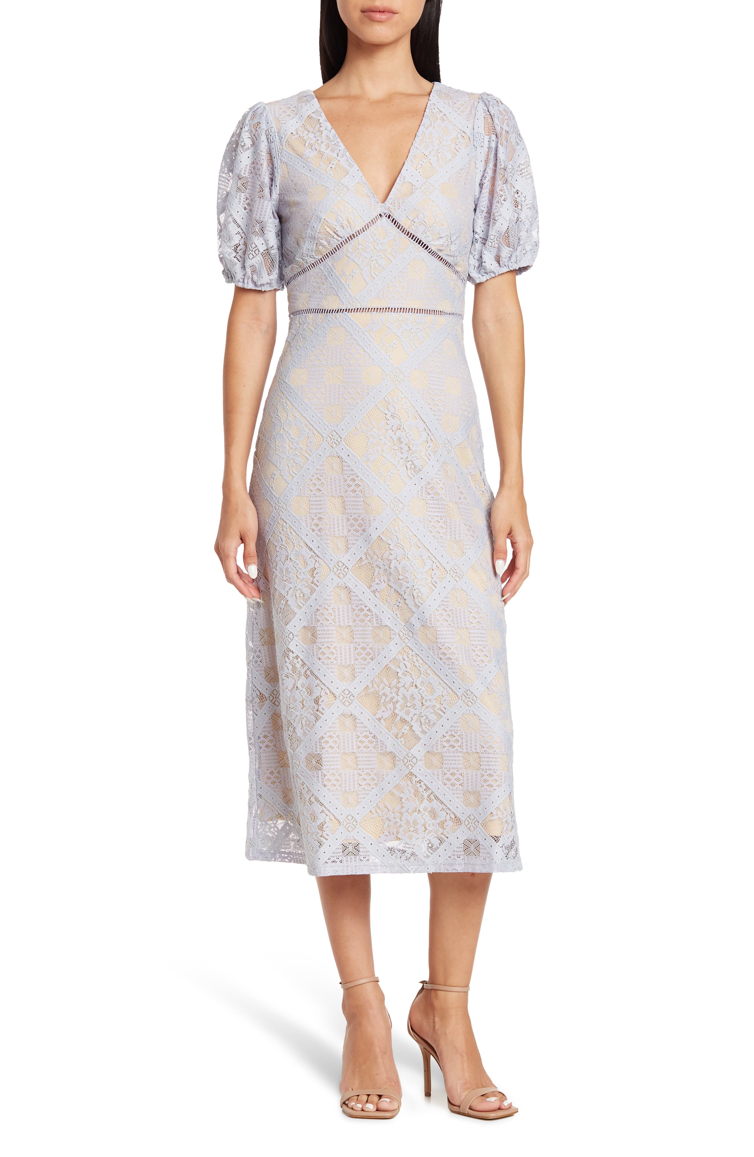 NSR Short Sleeve Knit Lace Dress in Diamond Peri at Nordstrom Rack, Size X-Small