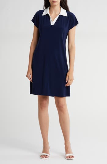 Tash And Sophie Contrast Collar Dress In Blue/white