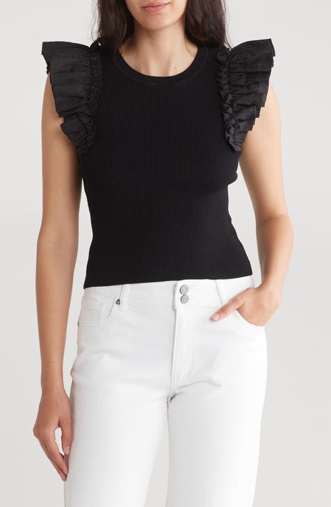 Ruffle Shoulder Rib Top