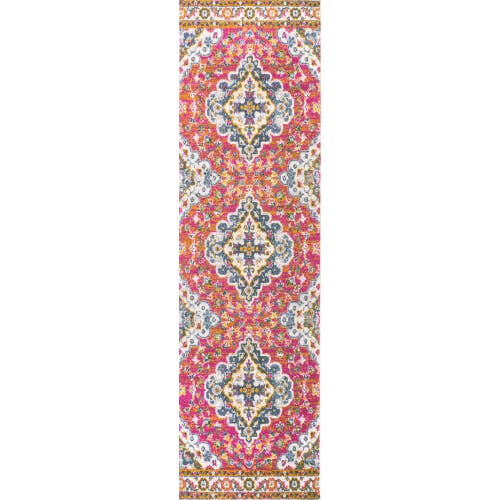 Jonathan Y Bohemian Flair Boho Vintage Medallion Area Rug In Fuchsia White
