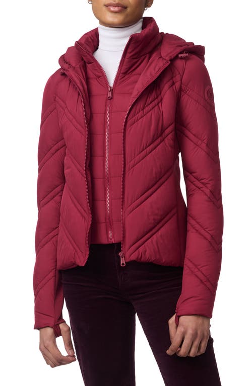 Shop Bernardo Hooded Puffer Jacket With Bib In Red Chinos