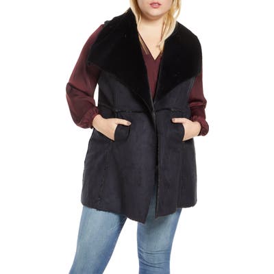 Plus Size Single Thread Faux Shearling & Knit Vest, Black