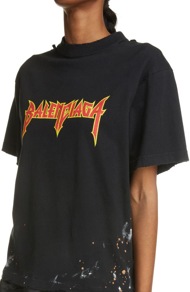 Balenciaga Metal Tee T Shirt Distressed Logo Mens NWOT New Size L Oversized