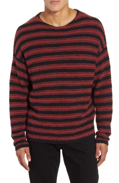 Click to view more detailed imagery on our partner's website Allsaints Rivven Stripe Crewneck Sweater In Barn Red/ Black