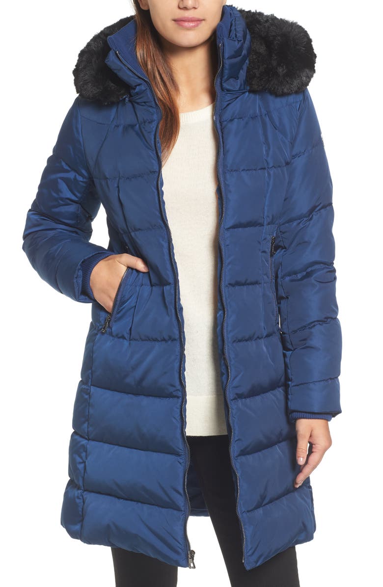 Vince Camuto Down & Feather Fill Coat with Faux Fur Trim Hood | Nordstrom