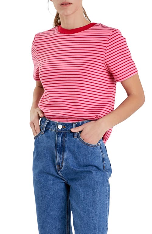 Shop English Factory Stripe Cotton Ringer T-shirt In Pink/red